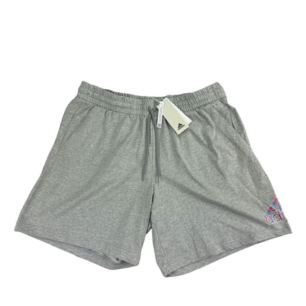 Adidas Mens Essentials Americana Knit Jersey Drawstring 7" Shorts Gray XL